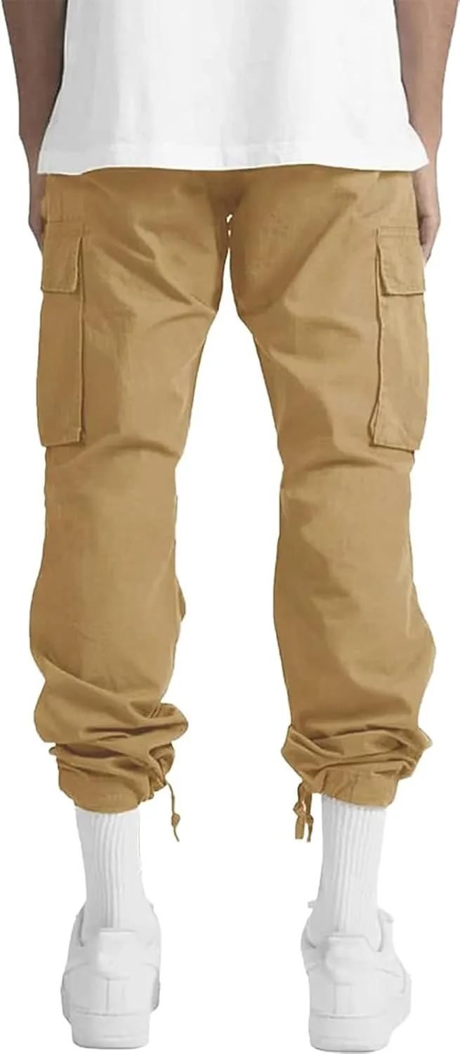 ALLABREVE Mens Casual Joggers Pants Hiking Drawstring Chino Cargo Pants Straight Leg Pants