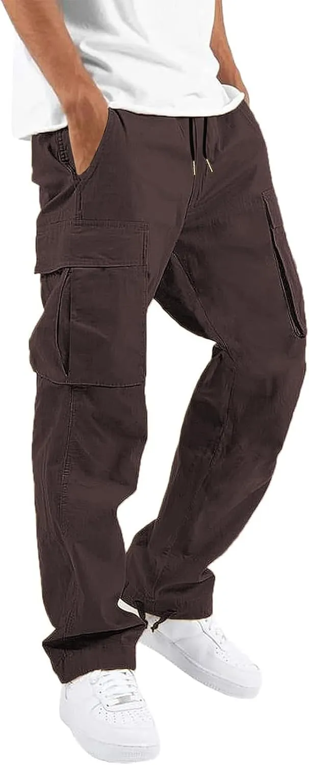 ALLABREVE Mens Casual Joggers Pants Hiking Drawstring Chino Cargo Pants Straight Leg Pants