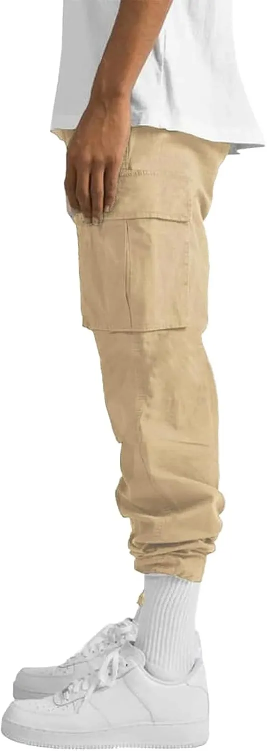 ALLABREVE Mens Casual Joggers Pants Hiking Drawstring Chino Cargo Pants Straight Leg Pants