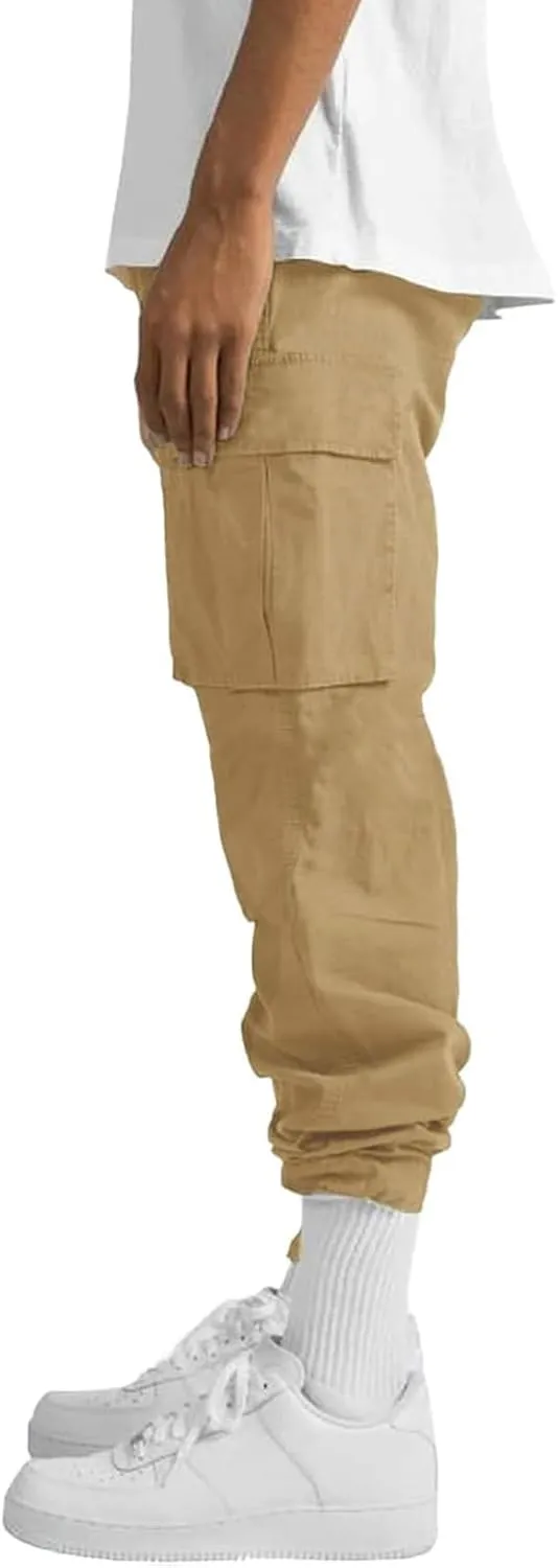ALLABREVE Mens Casual Joggers Pants Hiking Drawstring Chino Cargo Pants Straight Leg Pants