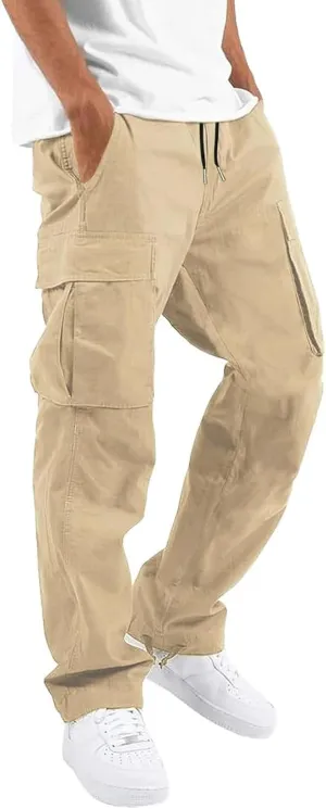 ALLABREVE Mens Casual Joggers Pants Hiking Drawstring Chino Cargo Pants Straight Leg Pants