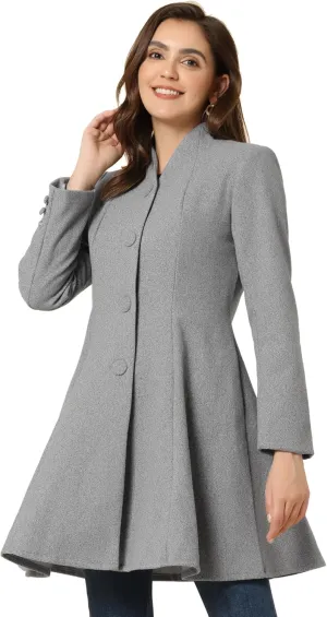 Allegra K Women's Single Breasted Coat A Line Mid-Long Pea Outerwear Winter Coat
