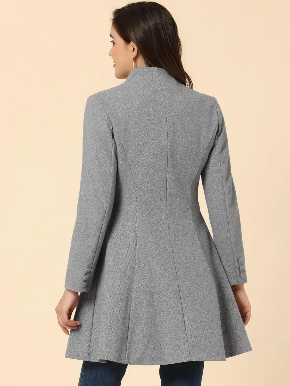 Allegra K Women's Single Breasted Coat A Line Mid-Long Pea Outerwear Winter Coat