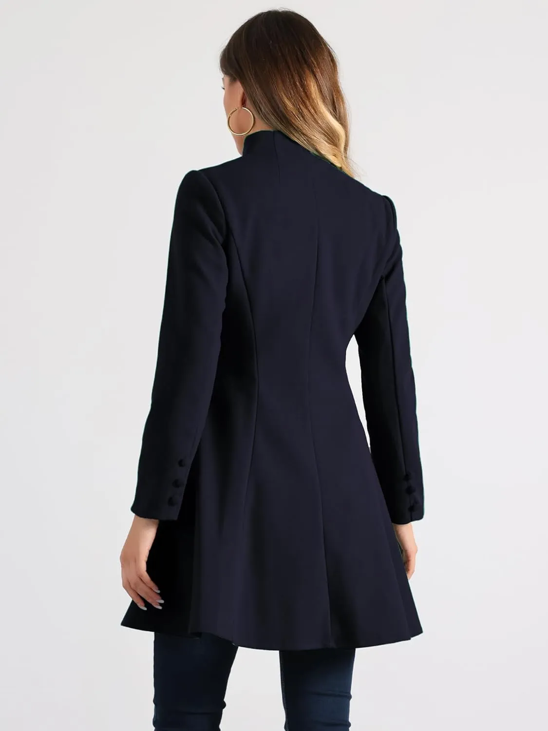 Allegra K Women's Single Breasted Coat A Line Mid-Long Pea Outerwear Winter Coat