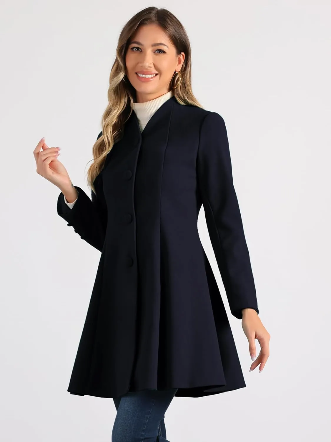 Allegra K Women's Single Breasted Coat A Line Mid-Long Pea Outerwear Winter Coat