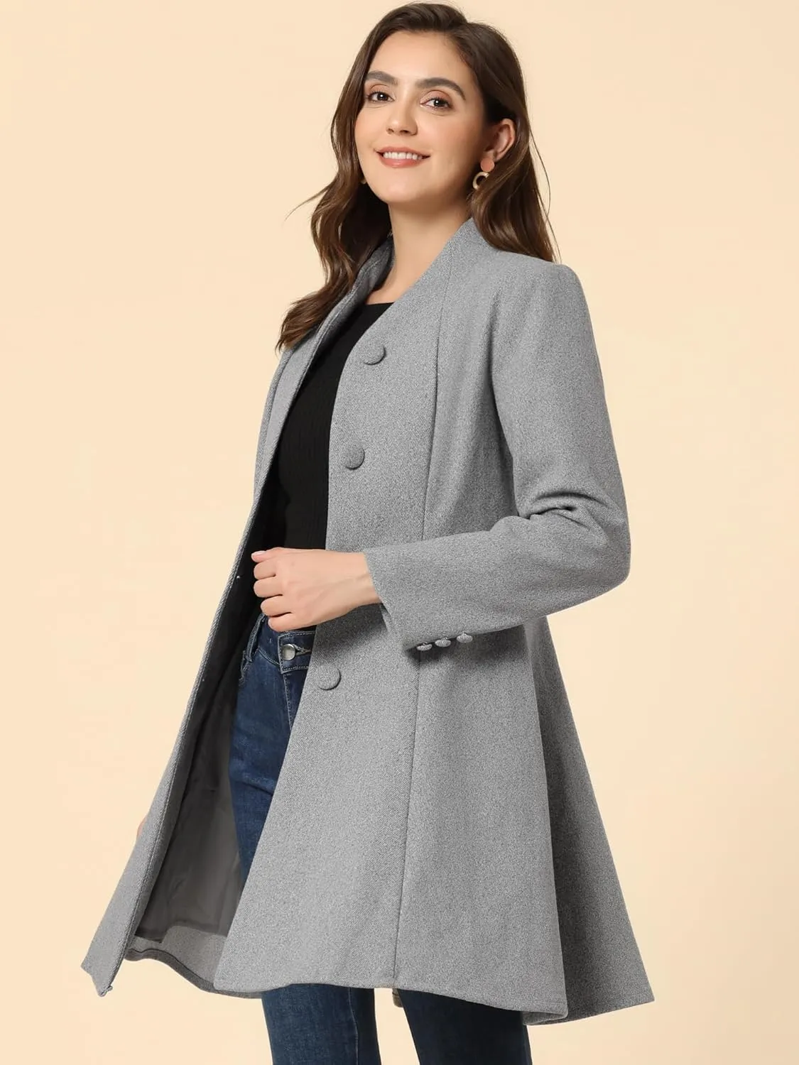 Allegra K Women's Single Breasted Coat A Line Mid-Long Pea Outerwear Winter Coat