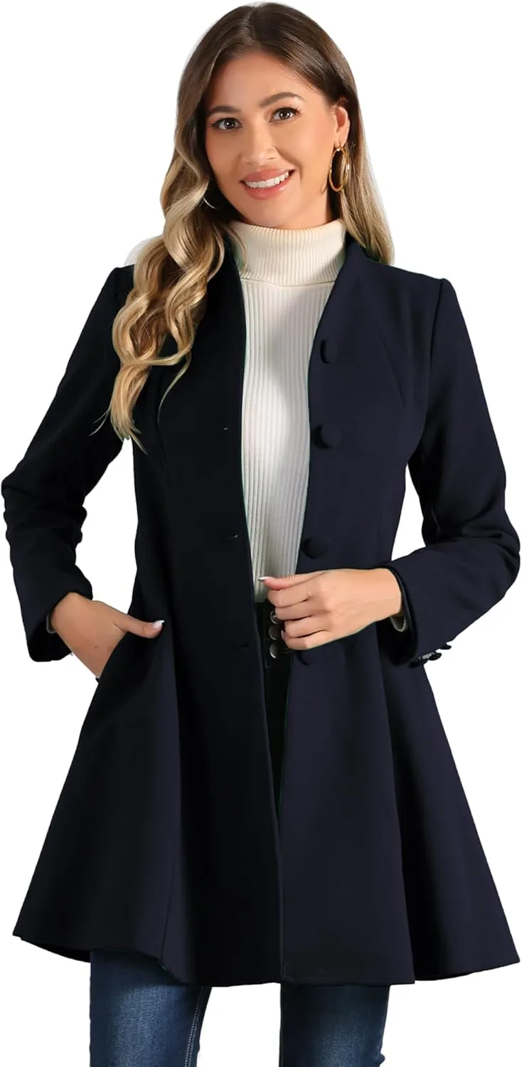 Allegra K Women's Single Breasted Coat A Line Mid-Long Pea Outerwear Winter Coat