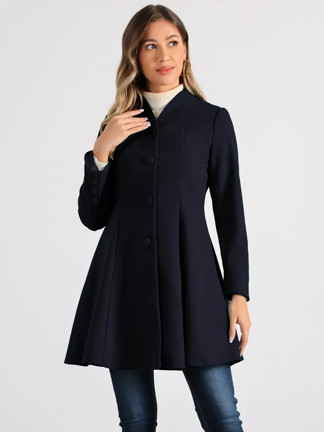 Allegra K Women's Single Breasted Coat A Line Mid-Long Pea Outerwear Winter Coat