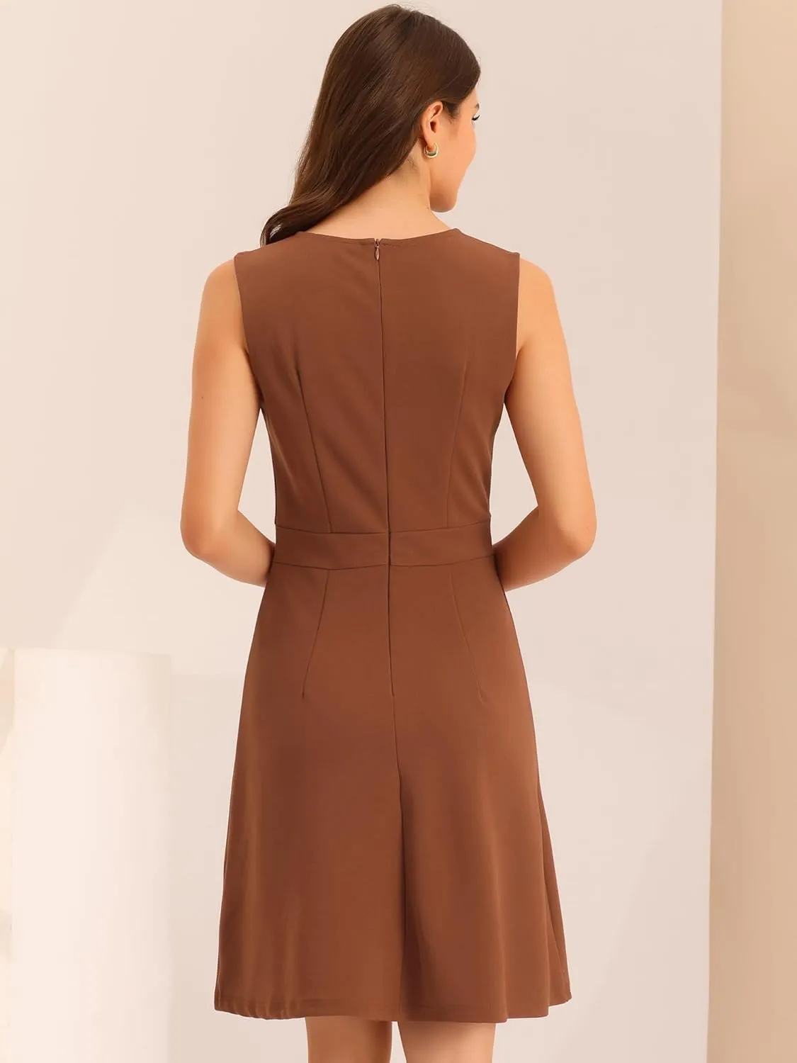 Allegra K Women's Work Dress Round Neck Solid Color Sleeveless A-Line Casual Office Dresses