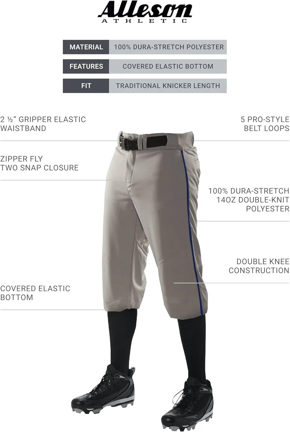 Alleson Athletic Men's Crush Knicker Braided Baseball Pant – Pro-Style Fit, Durable Fabric, Moisture-Wicking