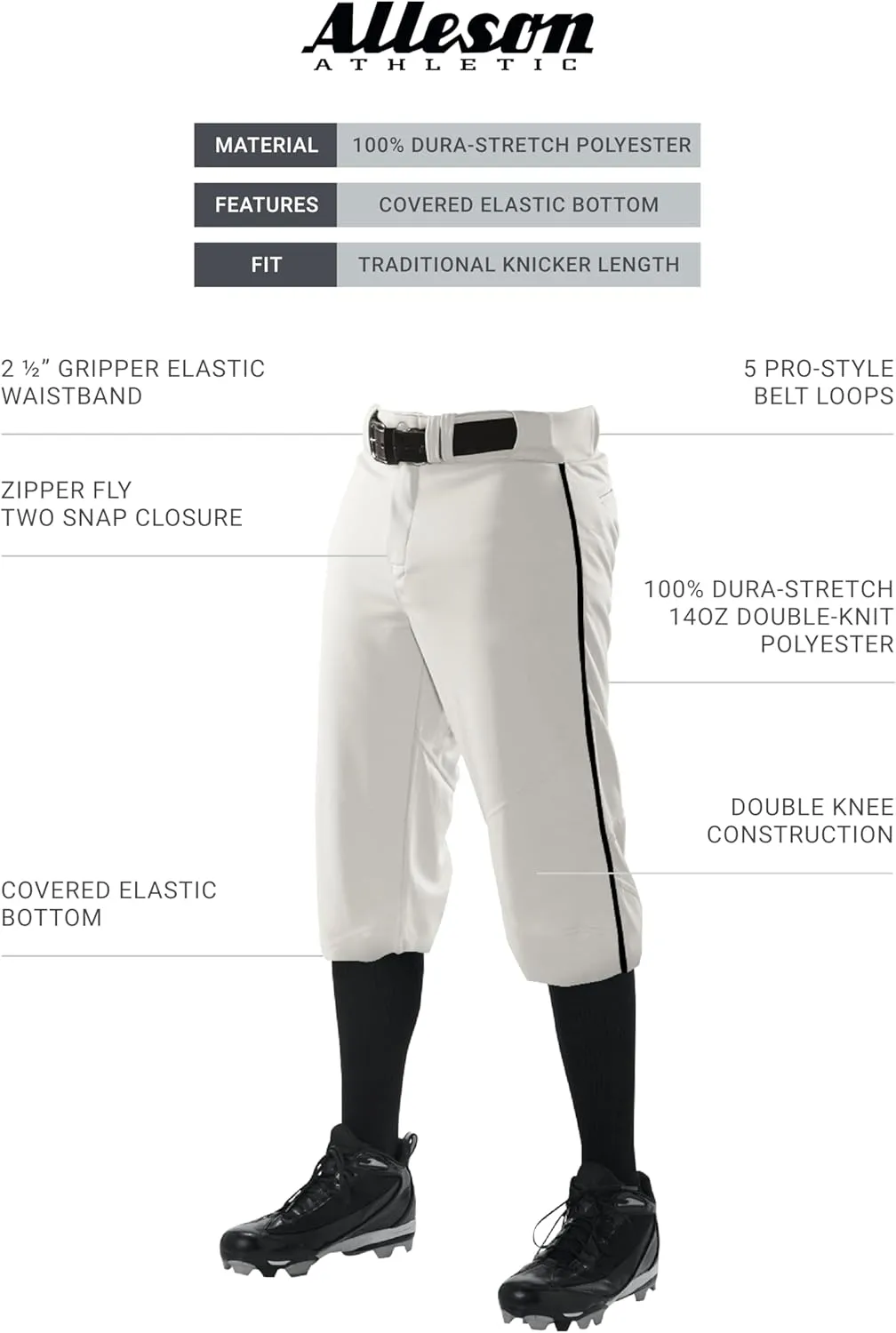 Alleson Athletic Men's Crush Knicker Braided Baseball Pant – Pro-Style Fit, Durable Fabric, Moisture-Wicking