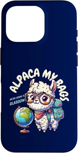 Alpaca My Bags, We're Going To Glasgow! Cute Scotland Trip Case for iPhone 16 Pro