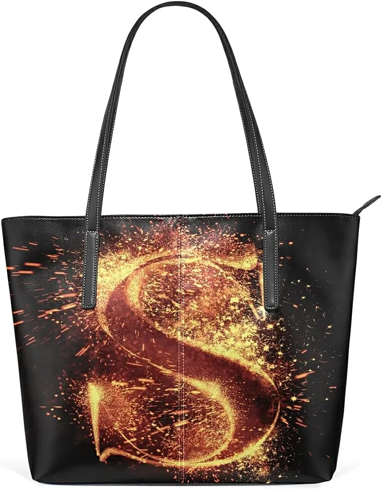 Alphabet Spark Tote Bag for Women Leather Shoulder Handbag with Zipper and Pockets Fashion Casual Handle Bag Purse for Travel Beach Working Laptop School Gym Shopping