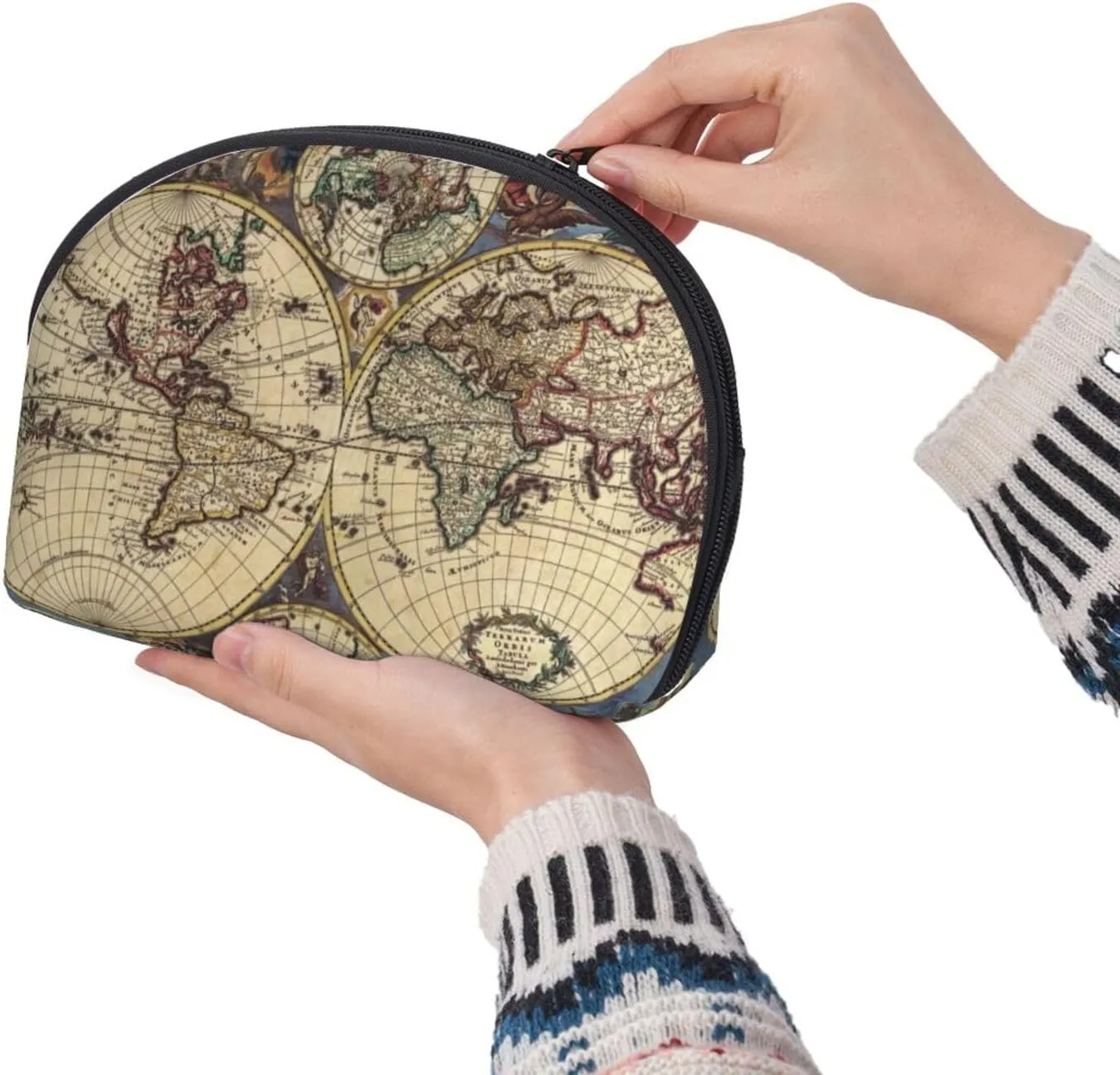 AMAZWI Ancient Map World Globe 2 Pcs Cosmetic Bags Portable Bag Clutch Pouch Travel Purse With Zipper Handbag Organizer,Unisex