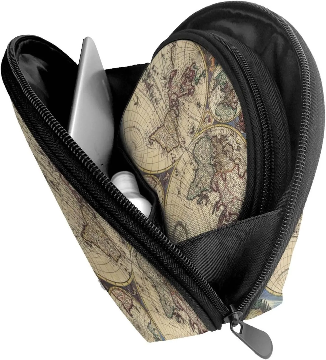 AMAZWI Ancient Map World Globe 2 Pcs Cosmetic Bags Portable Bag Clutch Pouch Travel Purse With Zipper Handbag Organizer,Unisex