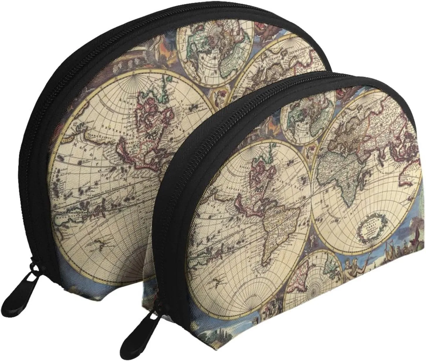 AMAZWI Ancient Map World Globe 2 Pcs Cosmetic Bags Portable Bag Clutch Pouch Travel Purse With Zipper Handbag Organizer,Unisex