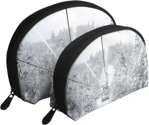 AMAZWI Winter Old Cable Ski Lift 2 Pcs Cosmetic Bags Portable Bag Clutch Pouch Travel Purse With Zipper Handbag Organizer,Unisex, REV11