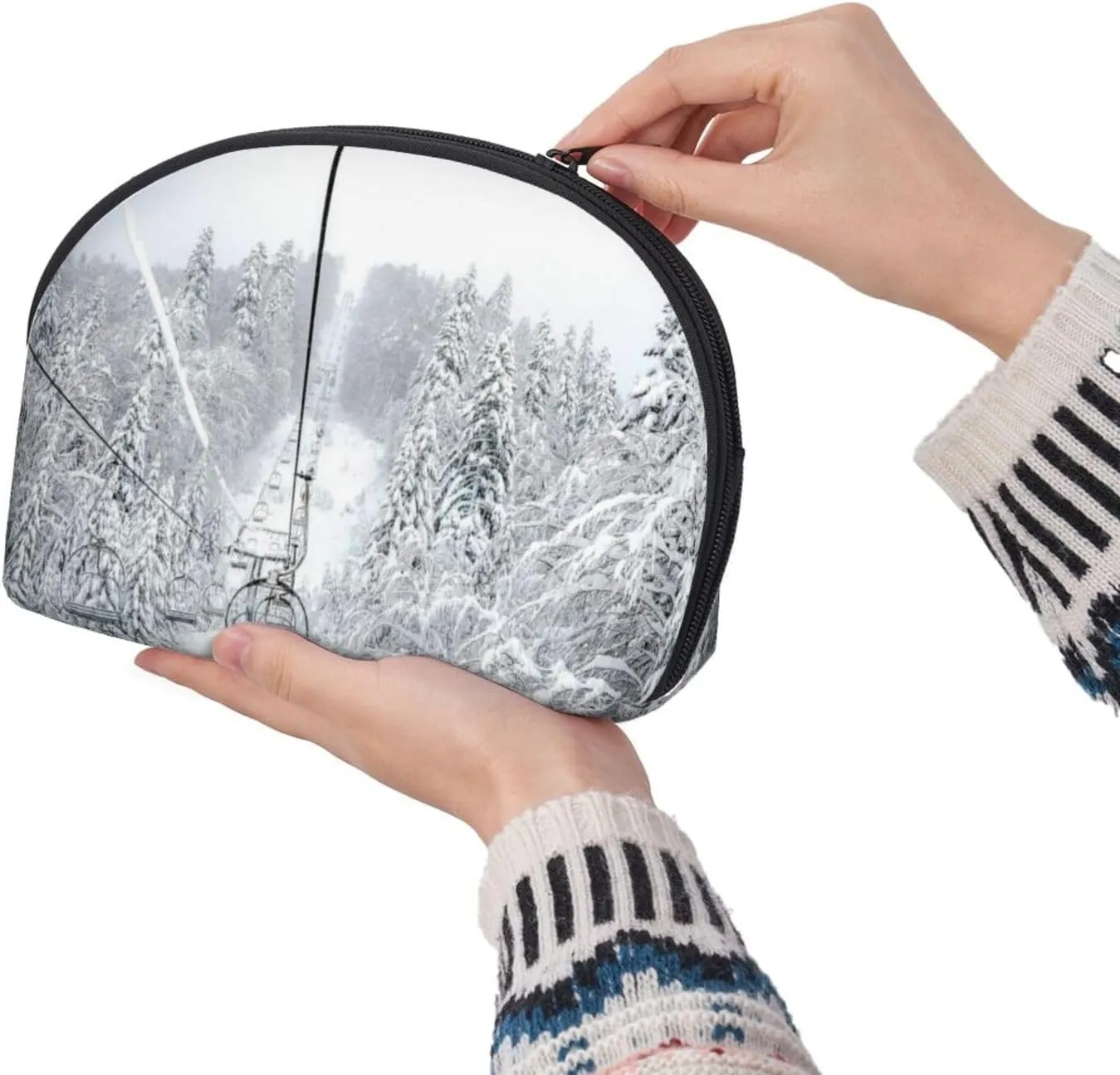 AMAZWI Winter Old Cable Ski Lift 2 Pcs Cosmetic Bags Portable Bag Clutch Pouch Travel Purse With Zipper Handbag Organizer,Unisex, REV11