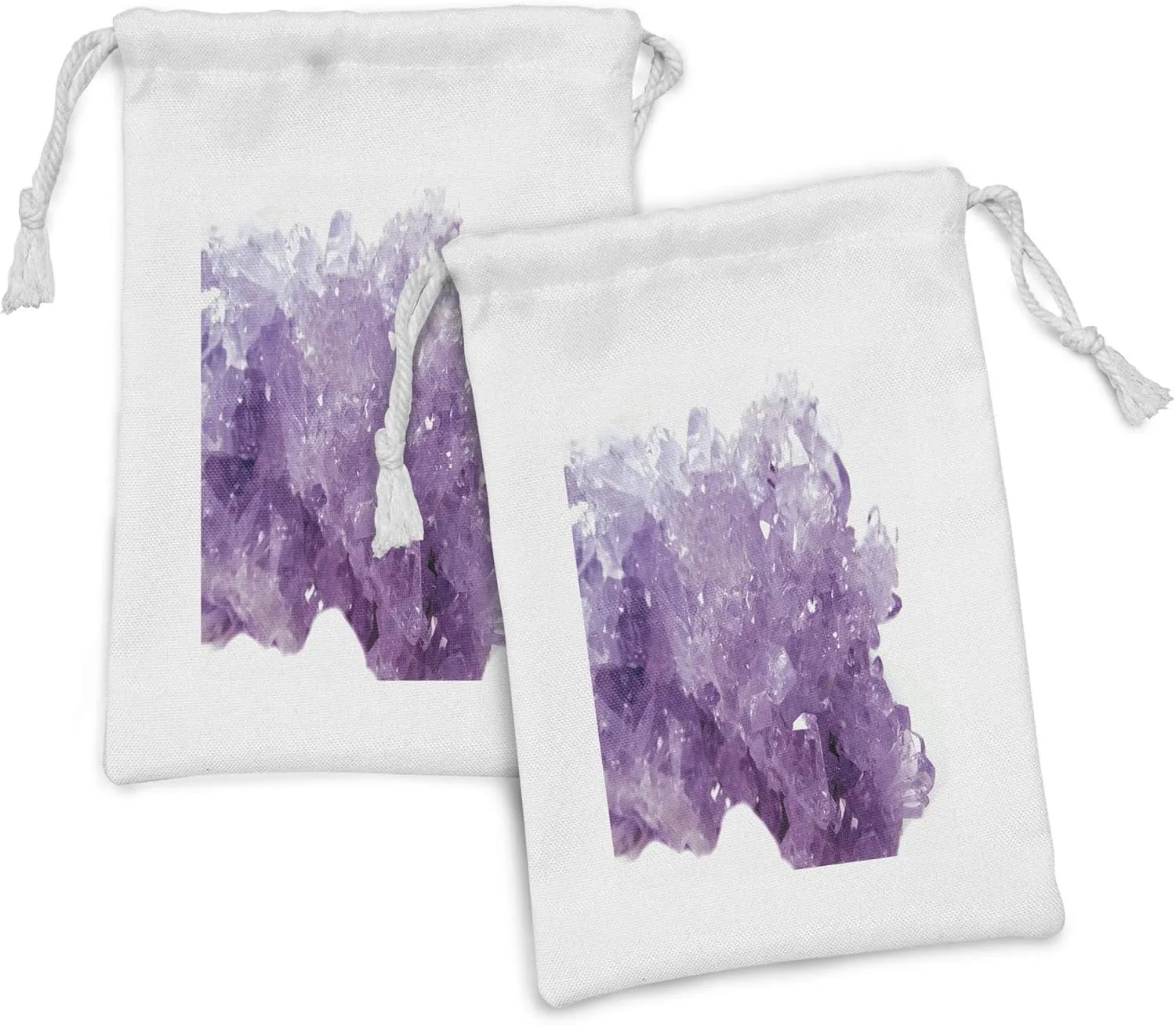 Ambesonne Amethyst Fabric Pouch Set of 2, Fine Art Geological Minerals Mother Nature Stone Rock Close Up Photo Image, Small Drawstring Bag for Toiletries Masks and Favors, 9" x 6", Purple and Violet