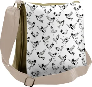 Ambesonne Black and White Messenger Bag, Curious Bird Motifs, Unisex Cross-body