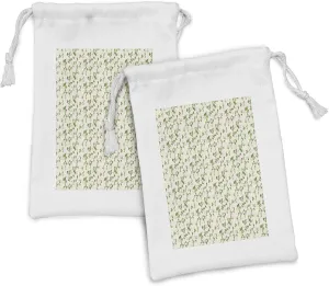 Ambesonne Floral Fabric Pouch Set of 2, Repeating Pastel Rose Flowers Naive Simple Illustration, Small Drawstring Bag for Toiletries Masks and Favors, 9" x 6", Fern Green Ivory