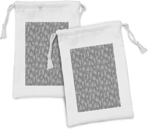 Ambesonne Forest Fabric Pouch Set of 2, Nature Eco Pattern with Winter Woodland Deciduous Trees, Small Drawstring Bag for Toiletries Masks and Favors, 9" x 6", Dimgray White