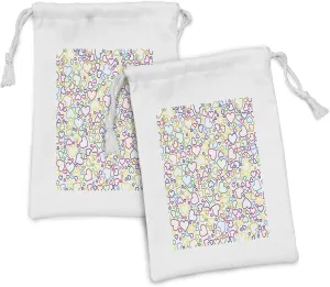 Ambesonne Love Fabric Pouch Set of 2, Affection Doodle Style Pleasure Flourishes Curls Classics Pop Artwork Print, Small Drawstring Bag for Toiletries Masks and Favors, 9" x 6", Multicolor