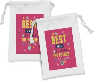 Ambesonne Saying Fabric Pouch Set of 2, Typography the Best Way to Predict Future is to Create It, Small Drawstring Bag for Toiletries Masks and Favors, 9" x 6", Dark Coral Multicolor