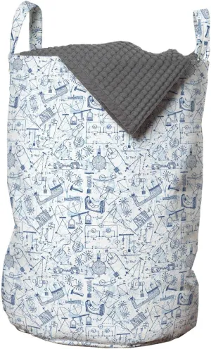 Ambesonne Science Laundry Bag, Physics Themed Drawing a Pattern of Formulas Related to The Field Doodle Art, Hamper Basket with Handles Drawstring Closure for Laundromats, 13" x 19", Blue Pale Blue