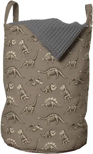 Ambesonne Skeleton Laundry Bag, Sketchy Doodle of Various Breeds Fossil Dinosaurs Extinct Animal, Hamper Basket with Handles Drawstring Closure for Laundromats, 13" x 19", Cocoa Pale Sepia