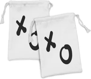 Ambesonne Xo Fabric Pouch Set of 2, Love and Friendship Expression Letters Symbolic Simplistic Pattern, Small Drawstring Bag for Toiletries Masks and Favors, 9" x 6", Black and White