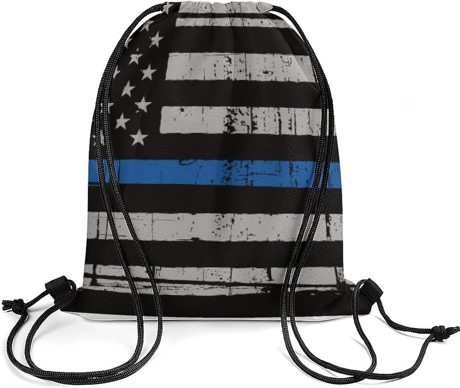 American Police Blue Line Flag Large Capacity Portable Drawstring Pocket Unisex