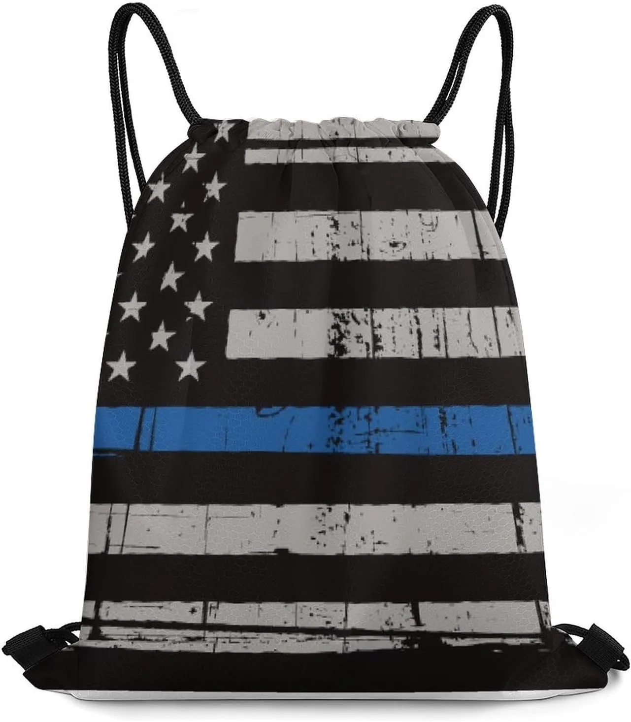 American Police Blue Line Flag Large Capacity Portable Drawstring Pocket Unisex