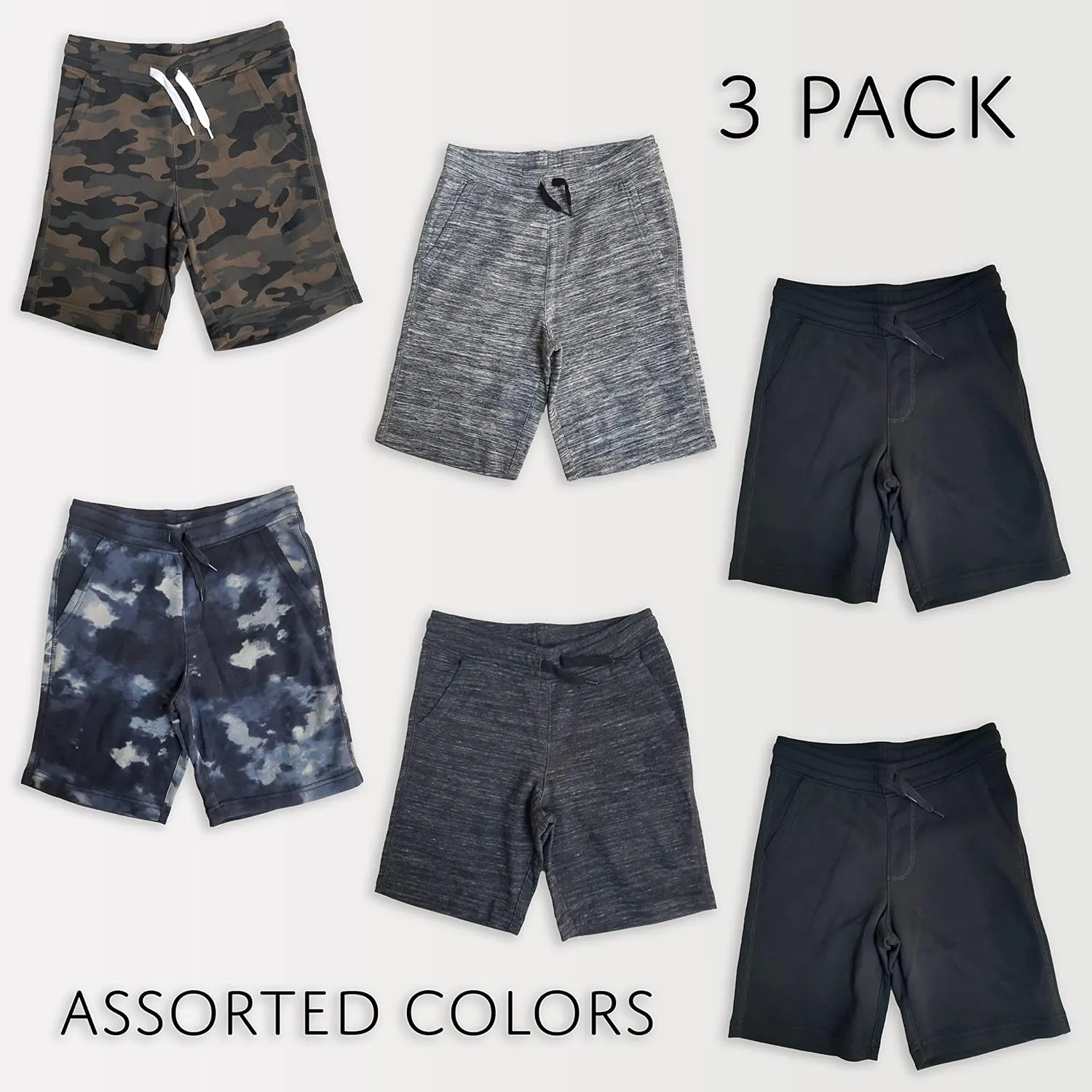 Andrew Scott Boys 3 Pack Fleece Jogger Shorts | Drawstring Basketball Sport Shorts