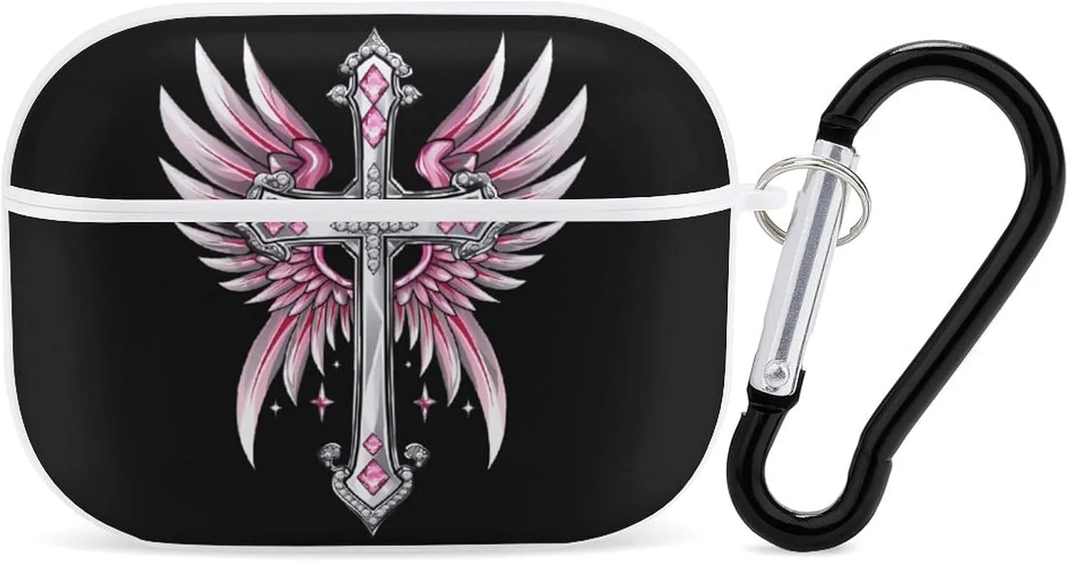 Angel Wings Diamond Cross Funny Hard Case Compatible with Airpods Pro Earbuds Headset Cover Protective Storage Bag for Men Women