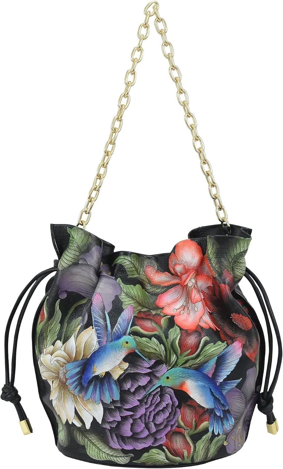Anuschka Women’s Original Hand-Painted Genuine Leather Drawstring Bucket Bag, Made in India