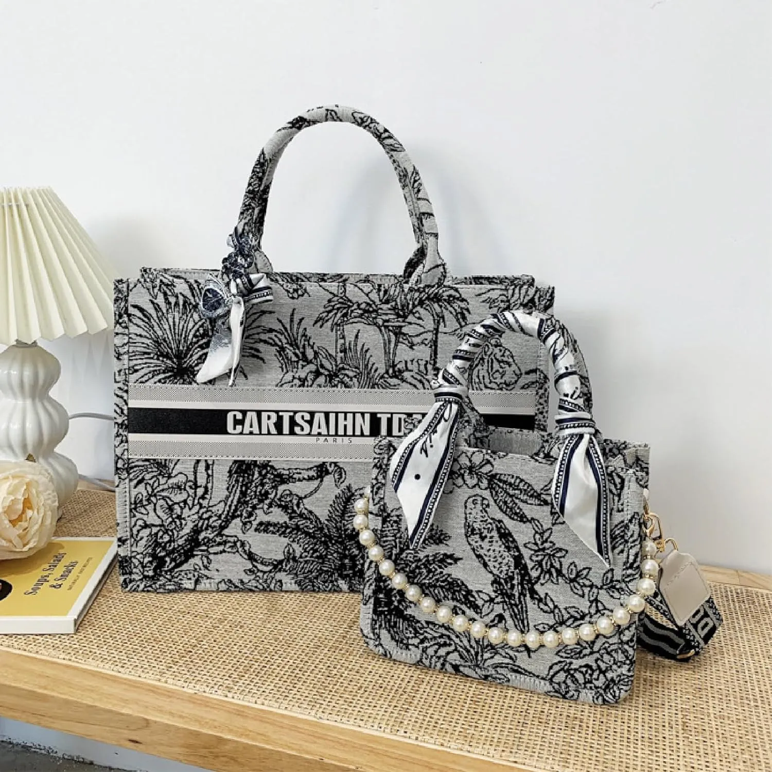APLUSH Women Handbags Fashion Canvas Tote Bag Large Capacity Jacquard Retro Exquisite Shoulder Bag,Black,21 * 18 * 9cm
