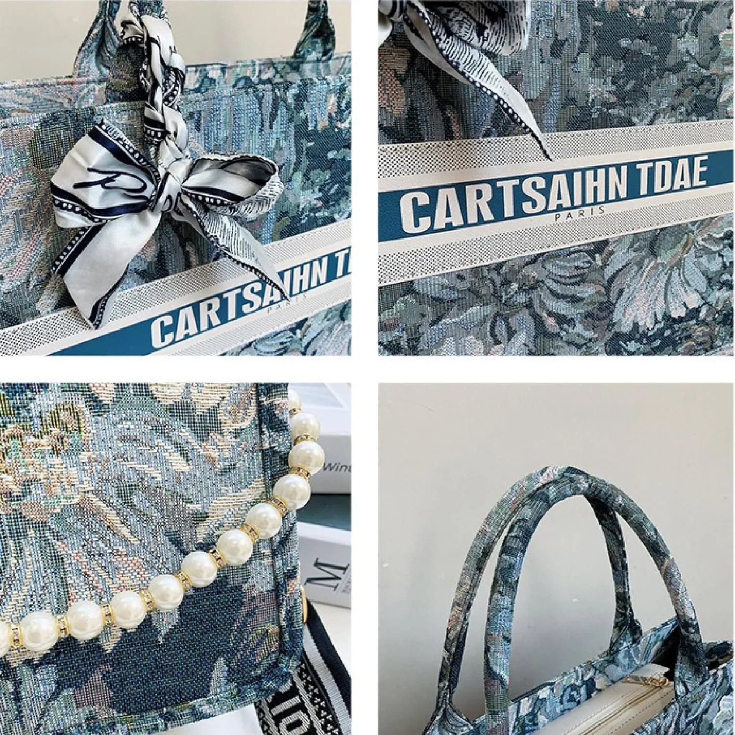APLUSH Women Handbags Fashion Canvas Tote Bag Large Capacity Jacquard Retro Exquisite Shoulder Bag,Blue,38 * 28 * 13cm