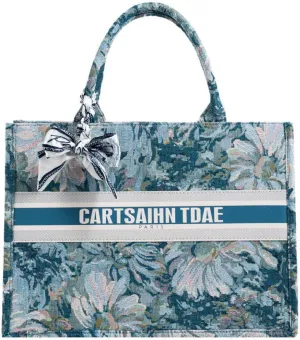 APLUSH Women Handbags Fashion Canvas Tote Bag Large Capacity Jacquard Retro Exquisite Shoulder Bag,Blue,38 * 28 * 13cm