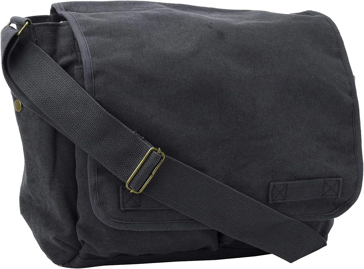 ARMYU Black Original Heavyweight Cotton Canvas Classic Heavyweight Military Messenger Bag   Streamer
