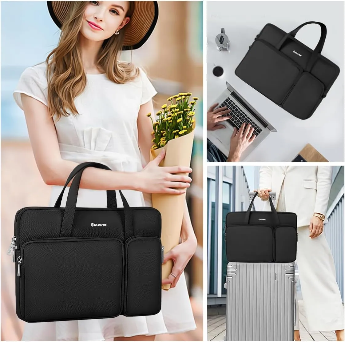 ARVOK 13 13.3 14 inch Leather Laptop Sleeve Case Water-Resistant Protective Briefcase for MacBook Air/MacBook Pro 13-14 inch(M3-M1)/HP Chromebook, Portable Bag for HP/Dell/Lenovo/Asus/Acer/Samsung