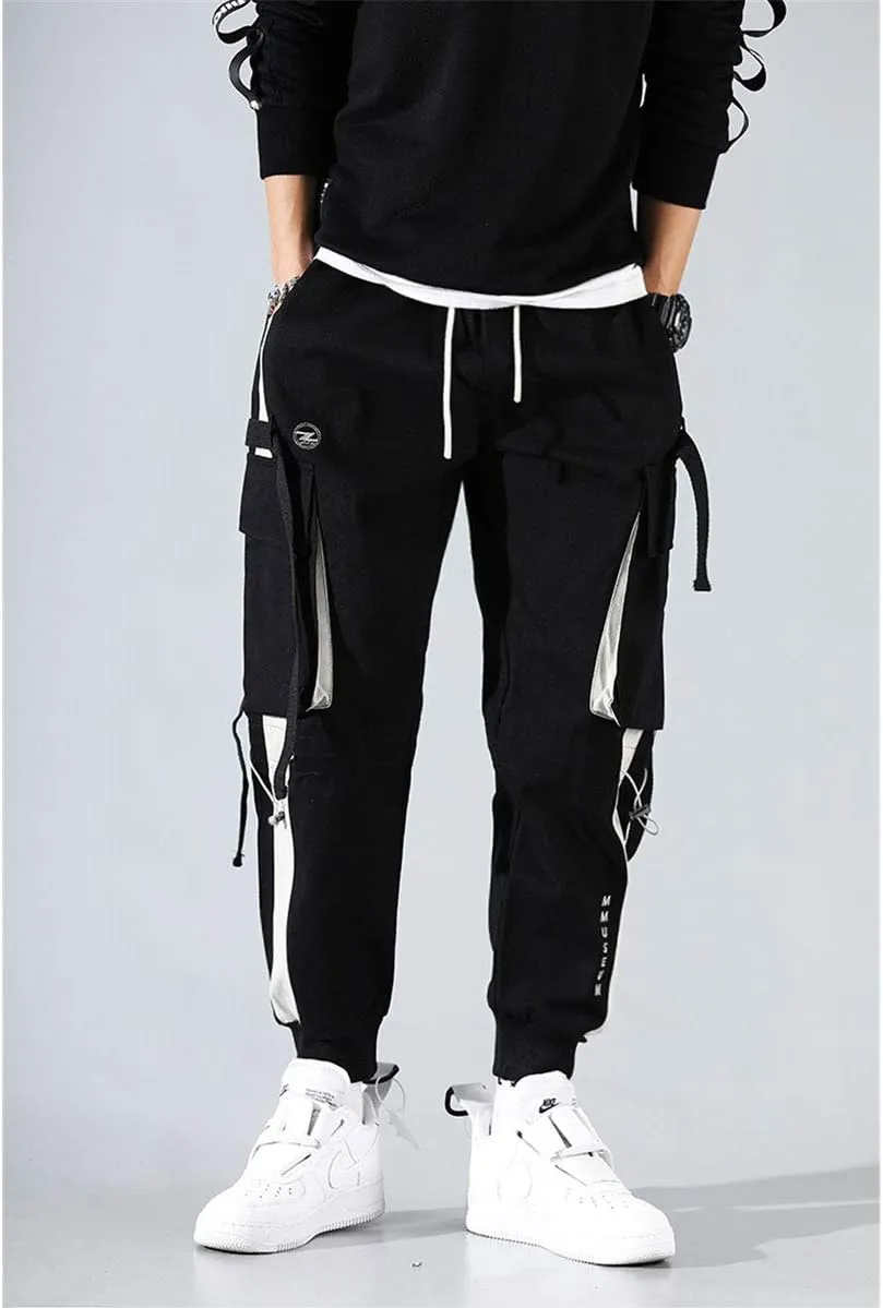 Astellarie Mens Casual Pants Multi-Pockets Fashion Cargo Joggers Gym Drawstring Long Pants