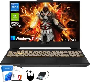 ASUS TUF F17 Gaming Laptop - 2K WQHD 17.3" 240Hz Display, Intel i7-13620H(up to 4.9 GHz), NVIDIA RTX 4070, RGB Backlit KB, Wi-Fi 6, 64GB DDR5, 1TB SSD, Windows 11 Pro & Office Pro & External DVD Drive