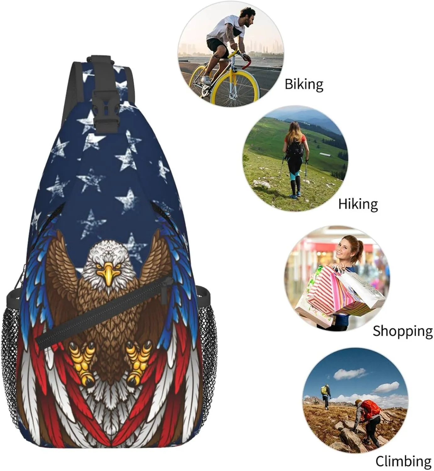 ASYG American Sling Bag American Crossbody Chest Daypack Casual Backpack Bag for America Flag Shoulder Bag