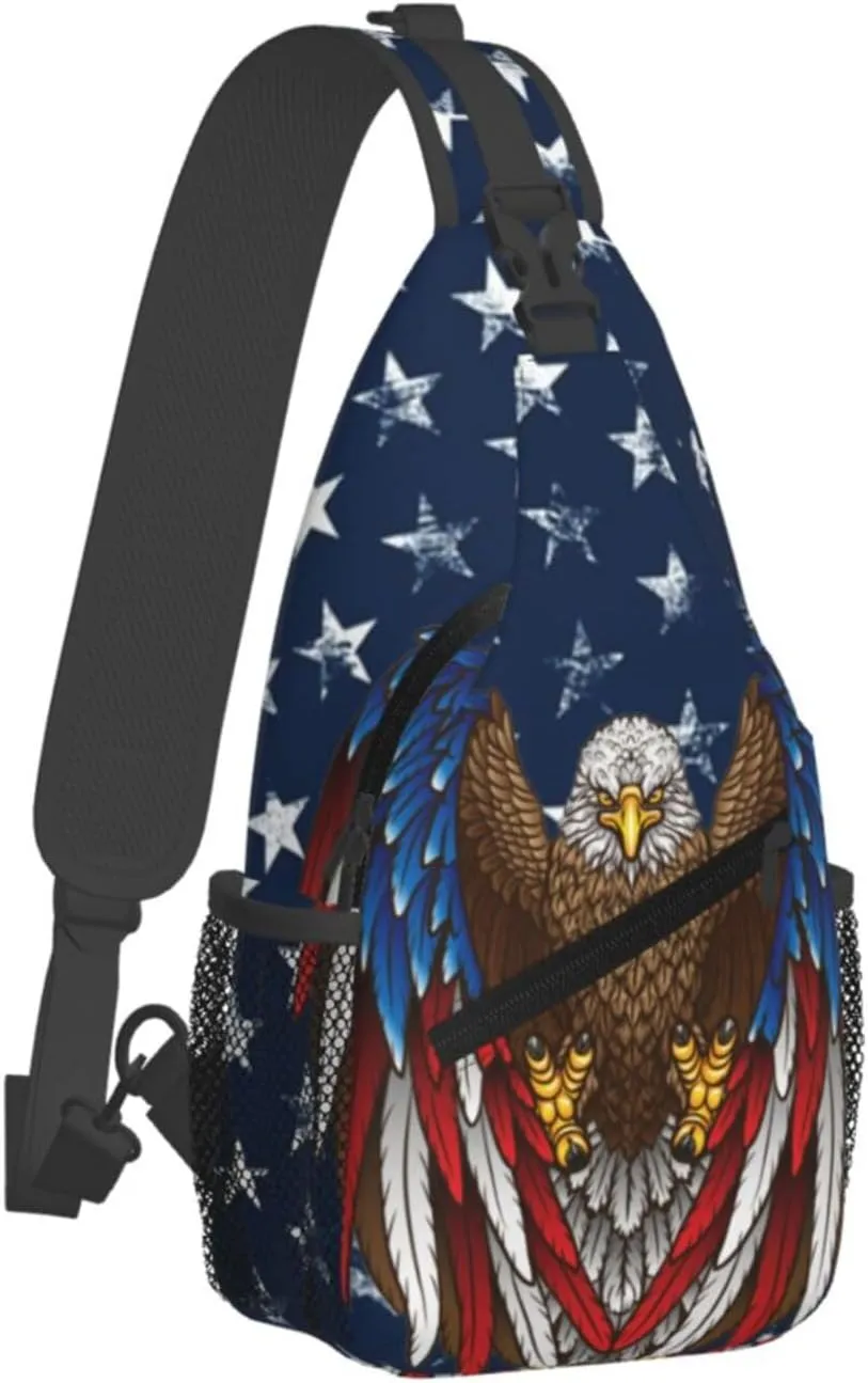 ASYG American Sling Bag American Crossbody Chest Daypack Casual Backpack Bag for America Flag Shoulder Bag