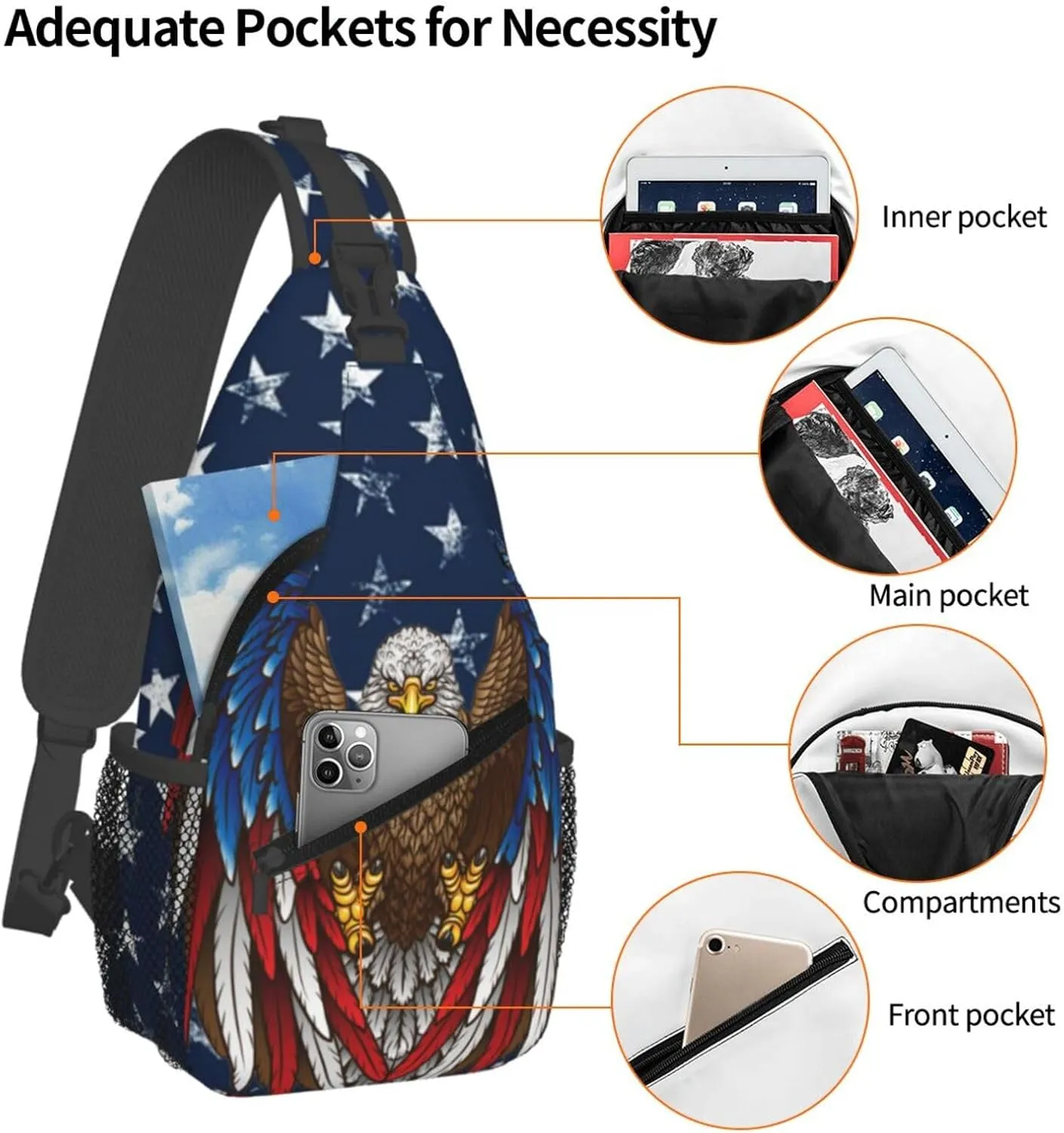 ASYG American Sling Bag American Crossbody Chest Daypack Casual Backpack Bag for America Flag Shoulder Bag