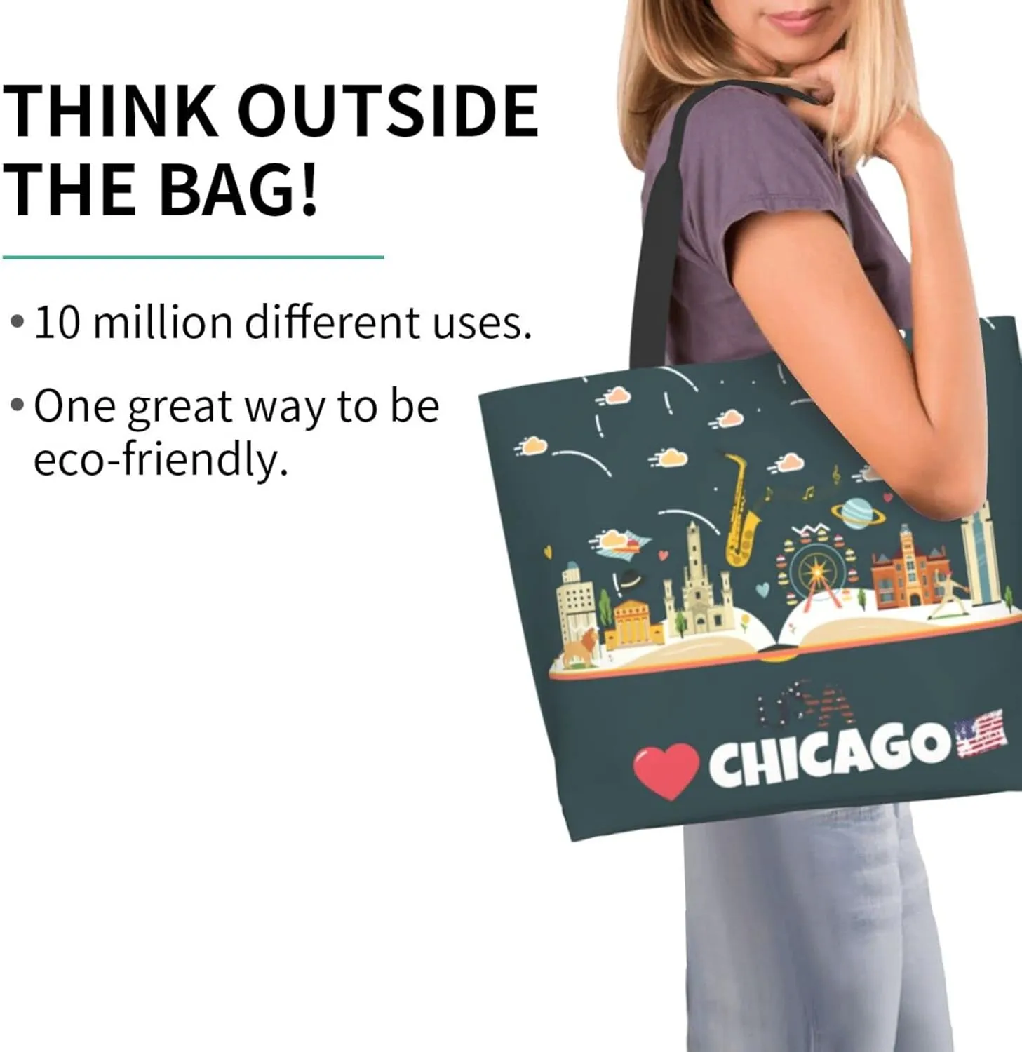 ASYG Chicago Shoulder Bag Chicago Flag Bags Storage Handle Shopping Bag Portable Chicago Bag