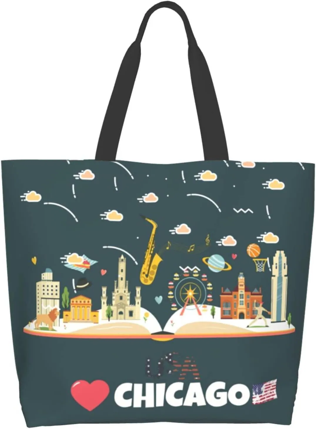 ASYG Chicago Shoulder Bag Chicago Flag Bags Storage Handle Shopping Bag Portable Chicago Bag