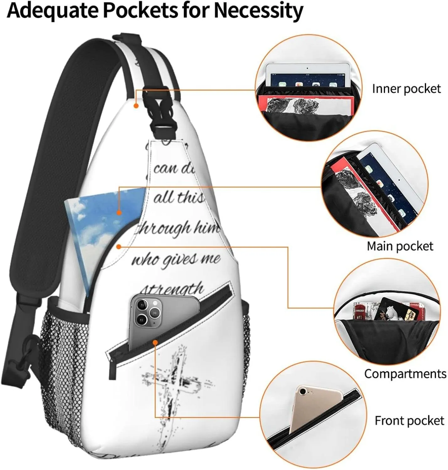 ASYG Christ Bible Sling Bag Crossbody Chest Daypack Casual Backpack Jesus Cross Shoulder Bag CasualDaypacks