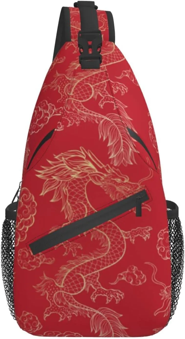 ASYG Dragon Pattern Sling Bag Crossbody Chest Daypack Casual Backpack Cool Shoulder Bag For Travel Hiking Sport Gym